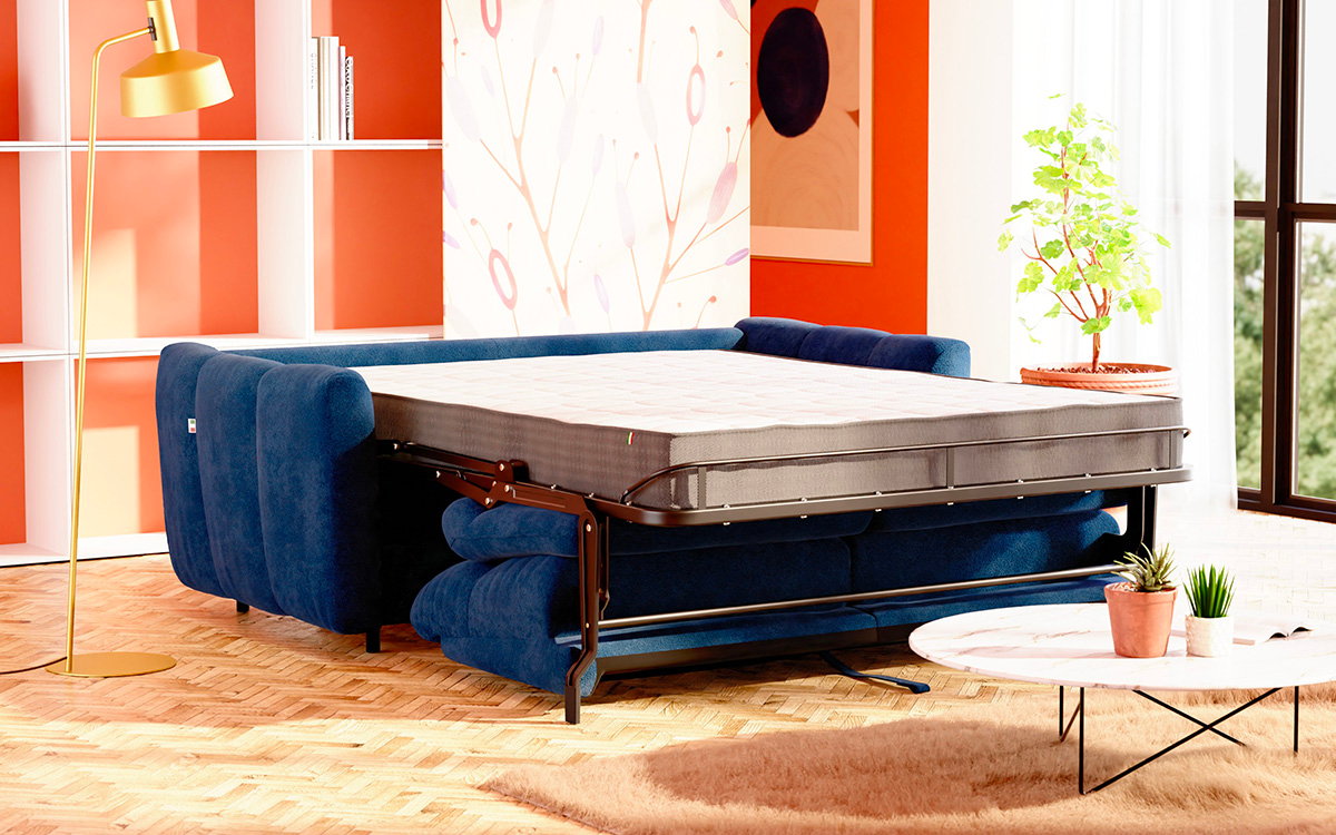 divano letto con materasso alto aperto, modello Gardenia