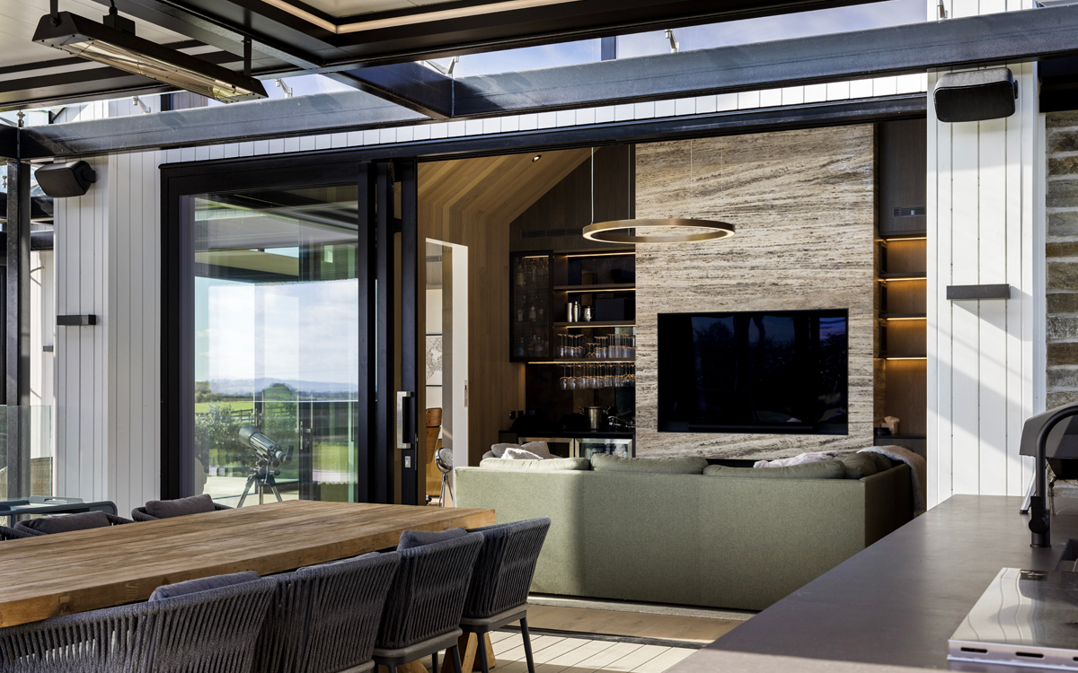 villa neozelandese con pergola biodinamica oskura xl - particolare della zona living