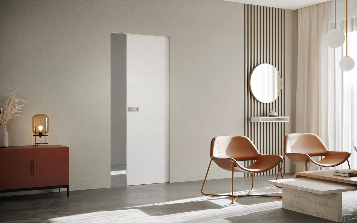 porte filmouro effetto legno: finitura alternativa bianca della collezione Echo di Ermetika.